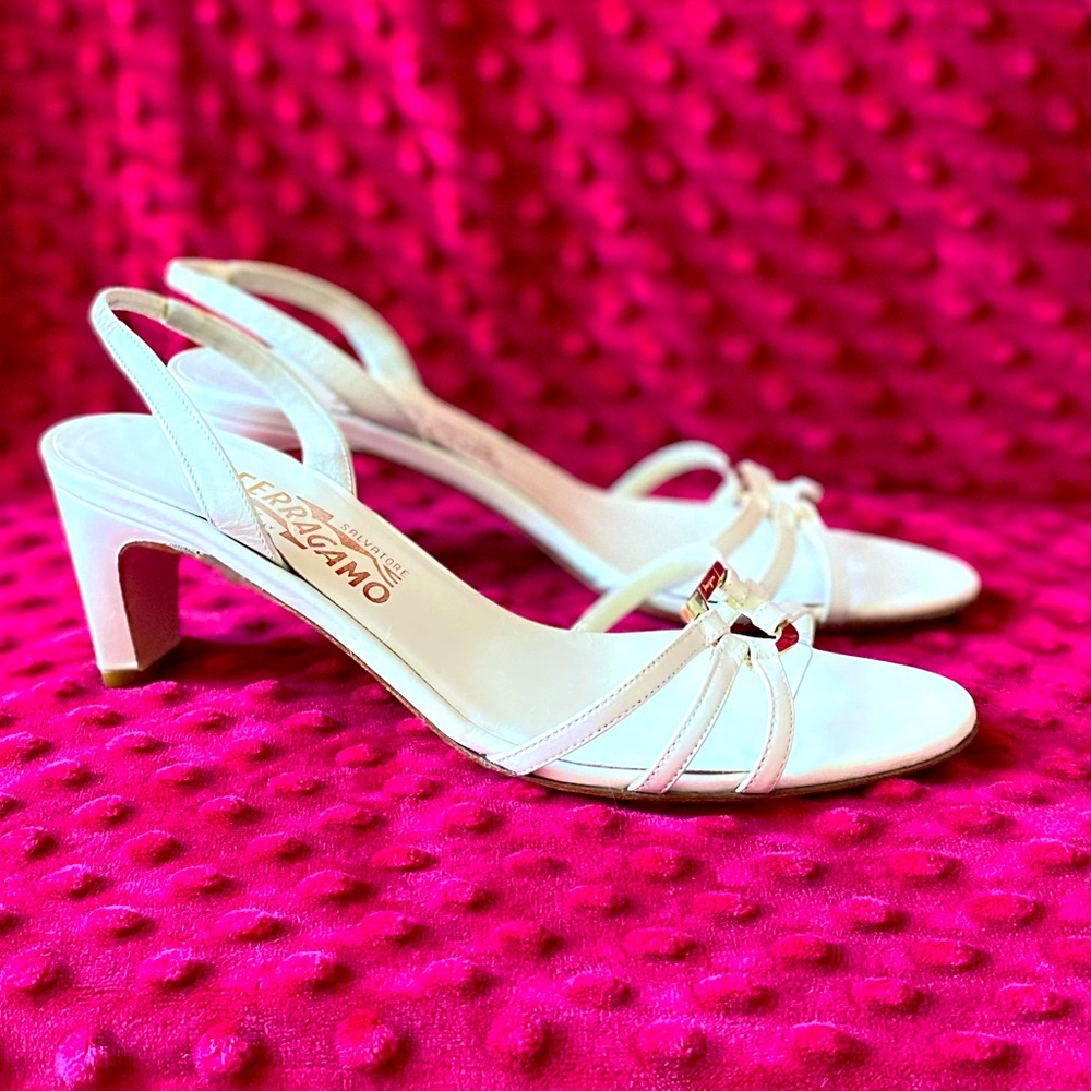 Salvatore Ferragamo Nablina White Bone Leather Slingback Sandals size 6